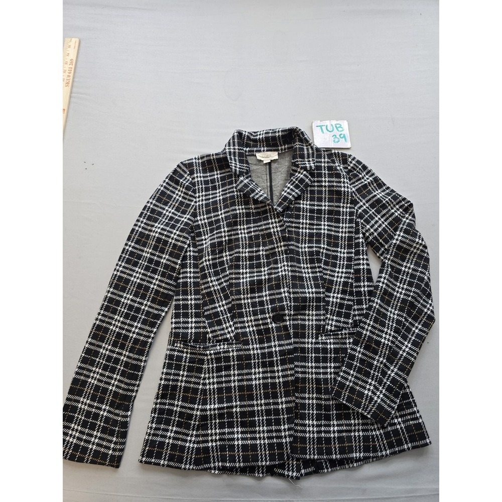 Loft Outlet Womens Black White Plaid Single Button Blazer Jacket Size 2